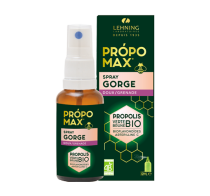 Propomax Spray Gorge doux/grenade, à l'extrait de propolis verte bio. Contribue à adoucir la gorge.